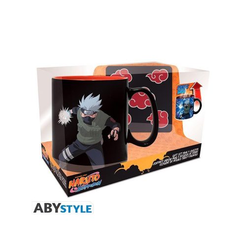 NARUTO SHIPPUDEN ajándék szett: hőre reagáló bögre (460 ml) + poháralátét - Akatsuki