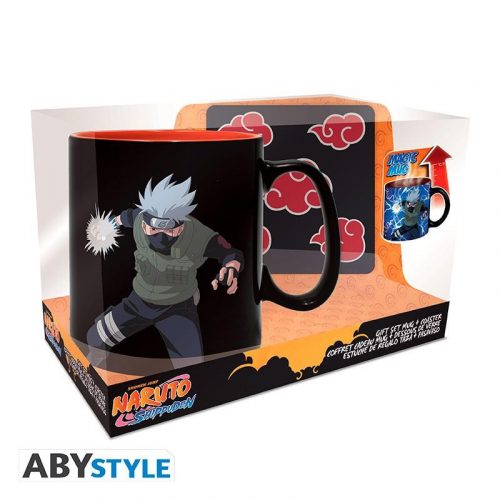 NARUTO SHIPPUDEN ajándék szett: hőre reagáló bögre (460 ml) + poháralátét - Akatsuki